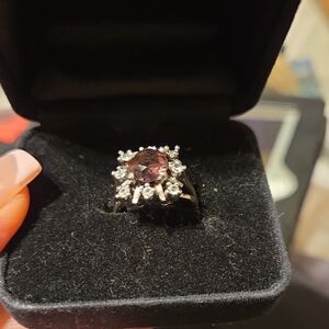 Sterling Silver Pink Center Stone Halo Ring